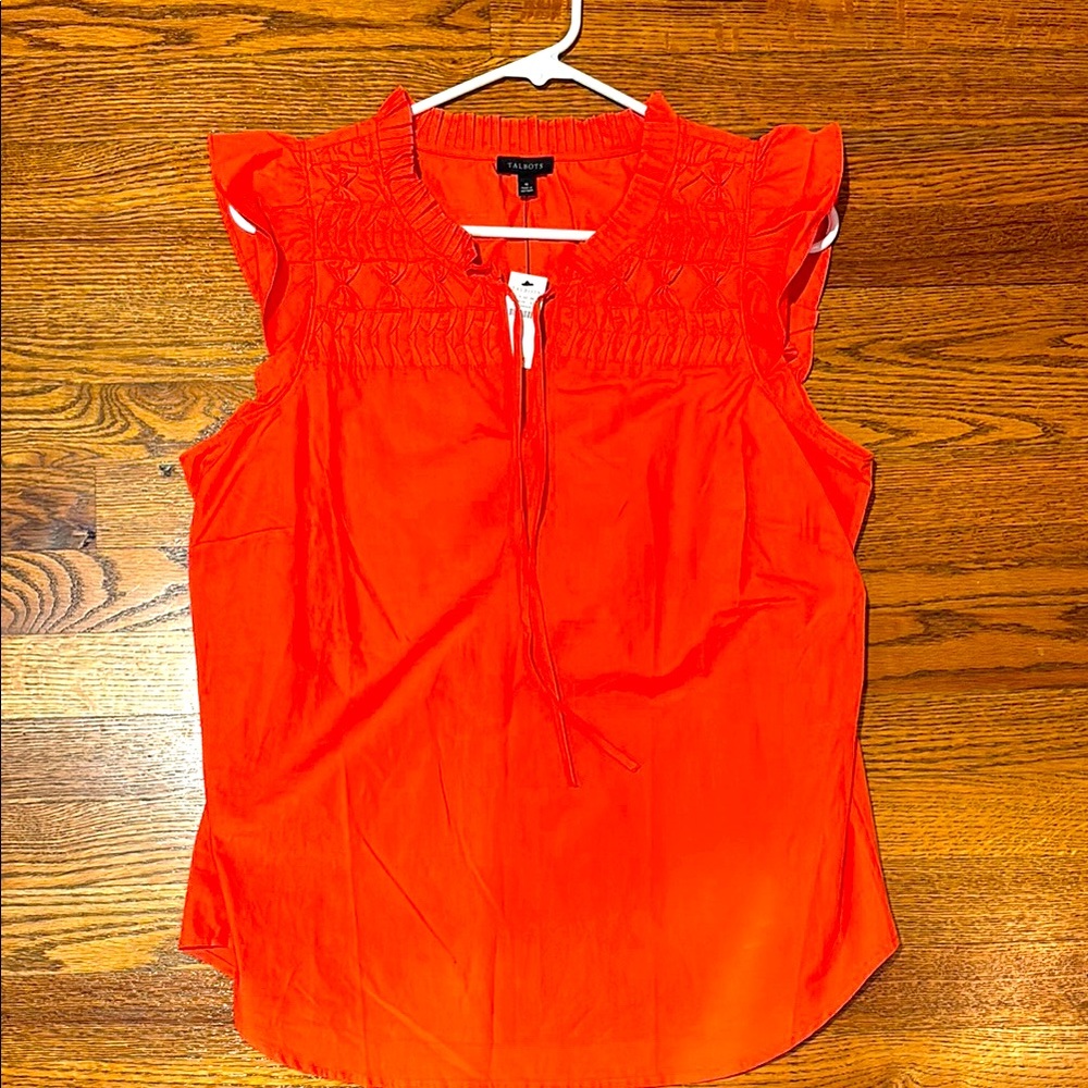 NWT Cotton Orange Sleeveless Top with Flutter Sleeves Size M Talbots